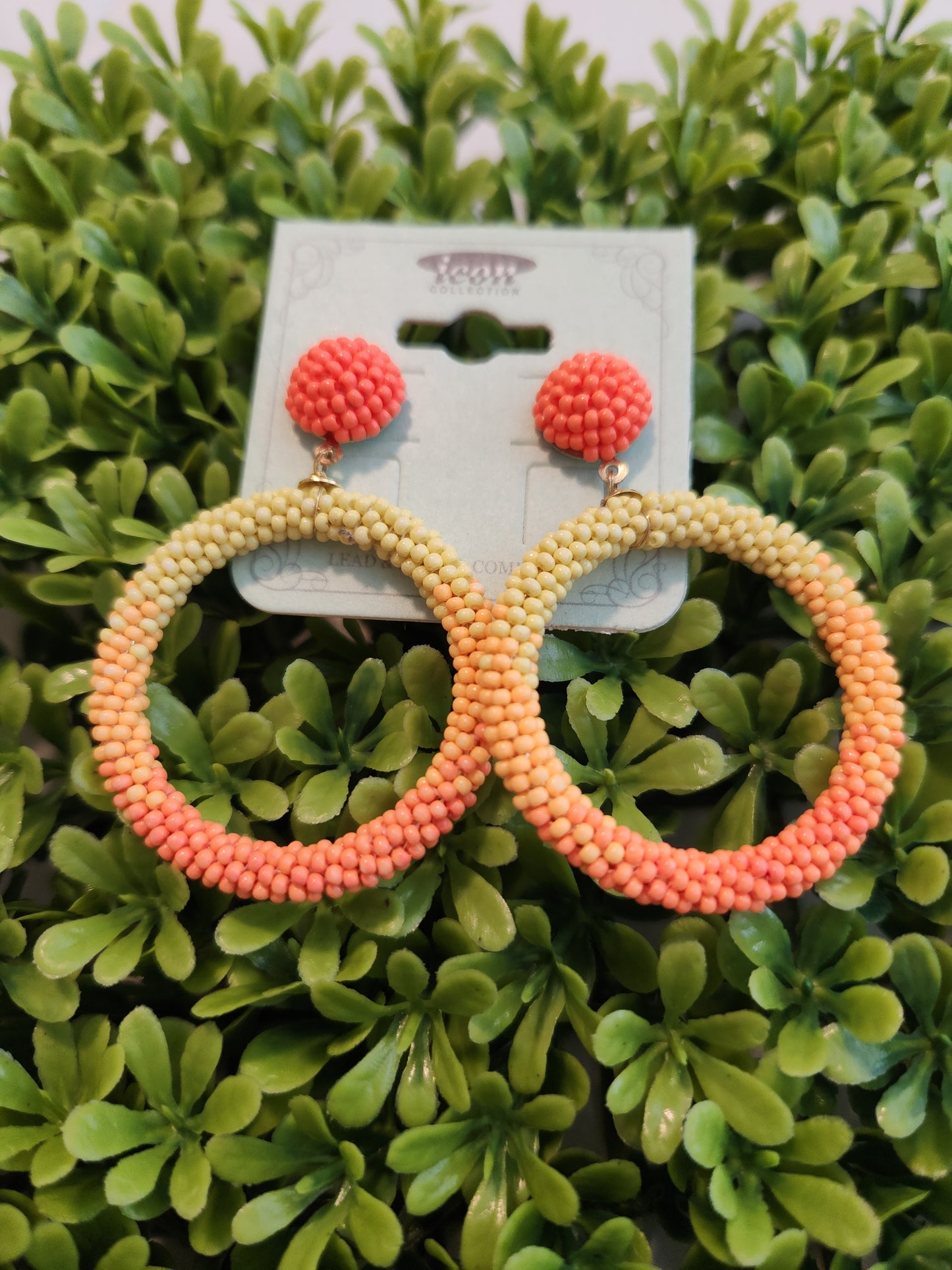 Orange Seed Bead Hoop Earrings