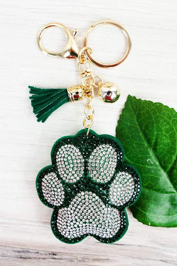 Rhinestone Green Paw Key Chain