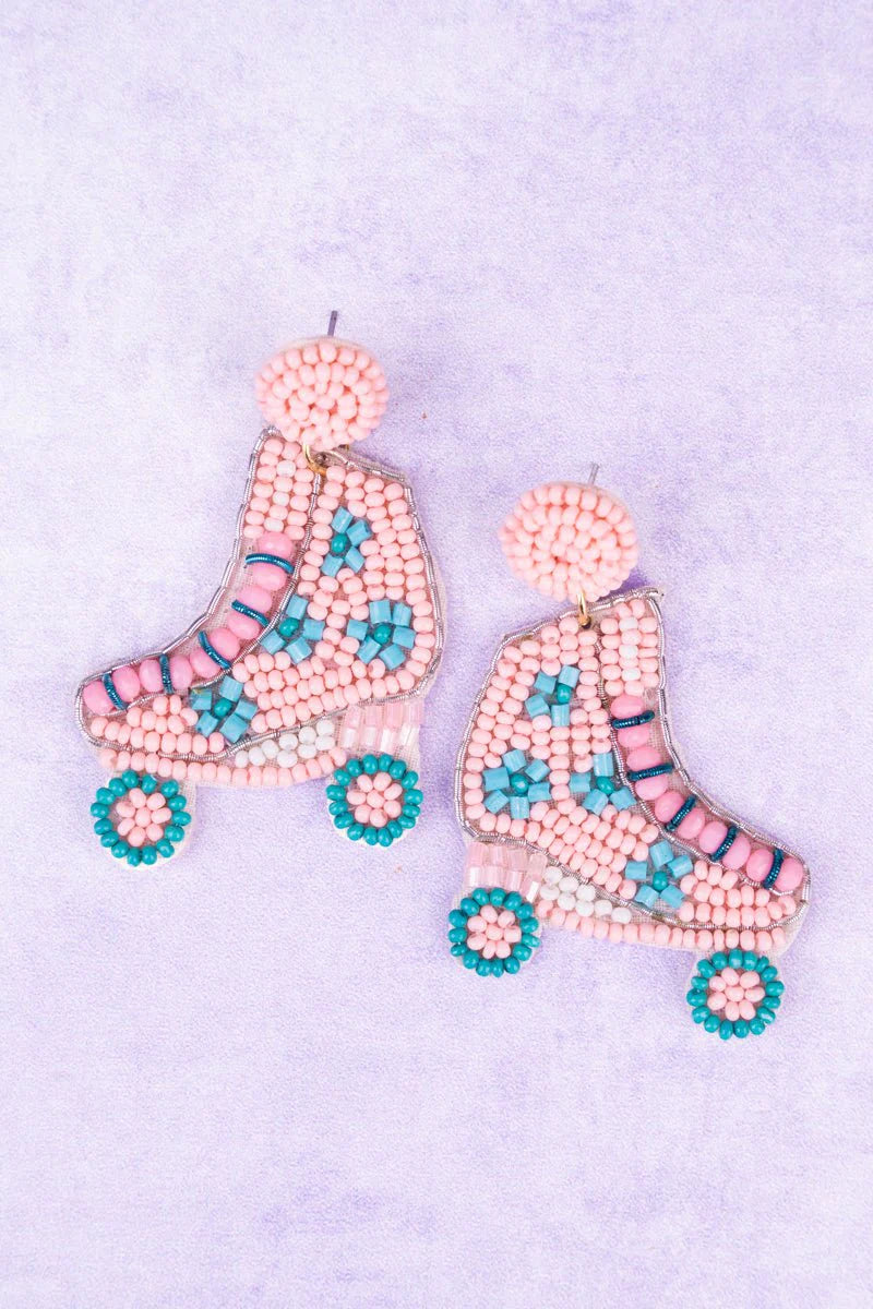 Skating Seed Bead Earrings - Pink