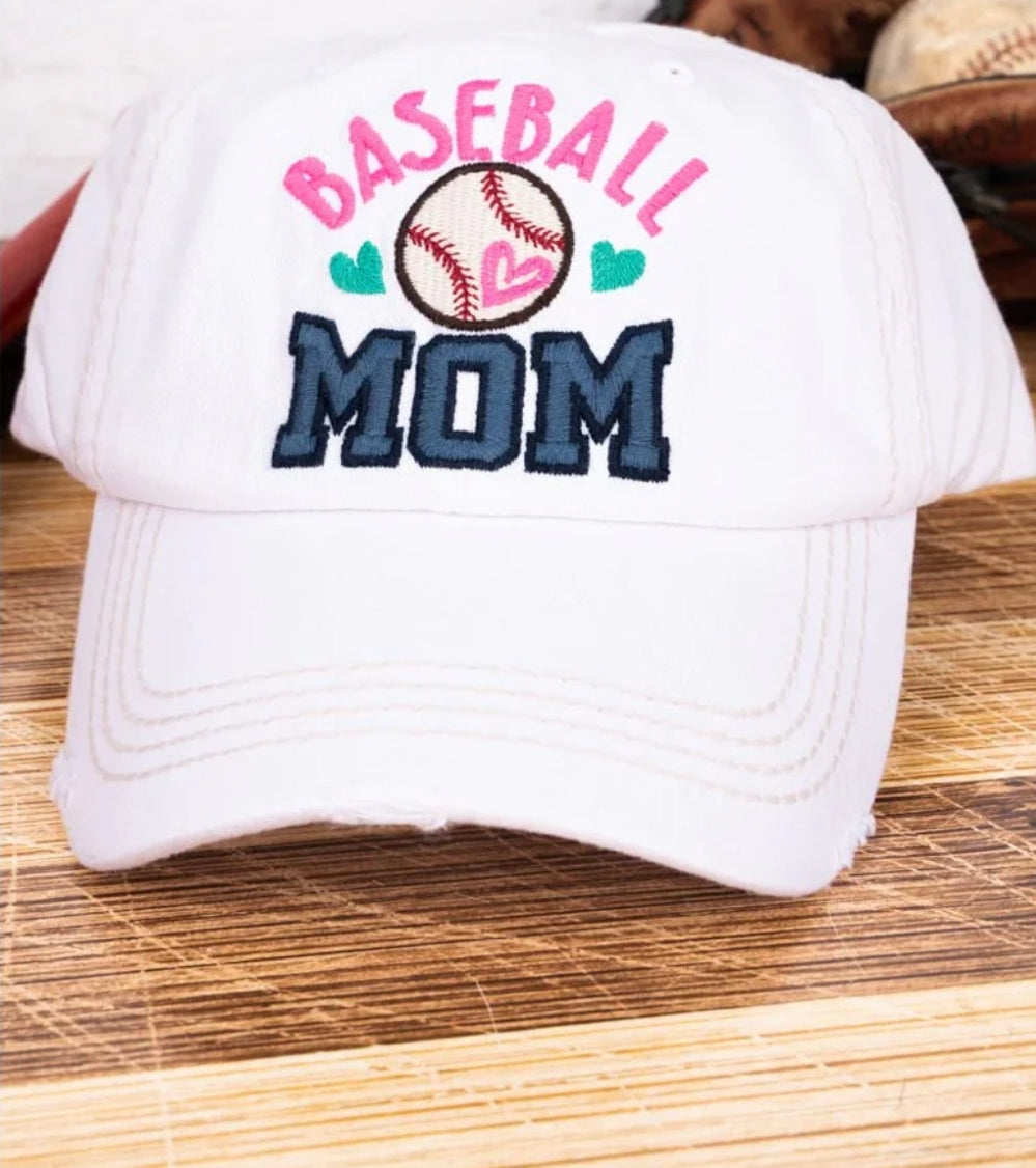 Baseball Mom Cap - White