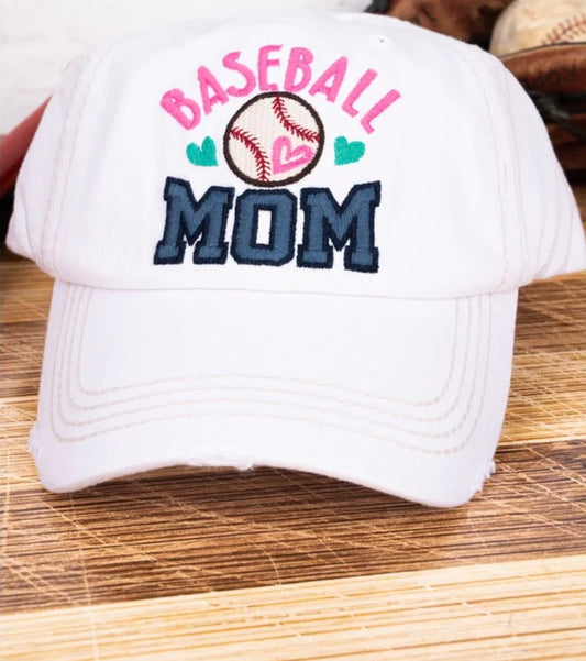 Baseball Mom Cap - White