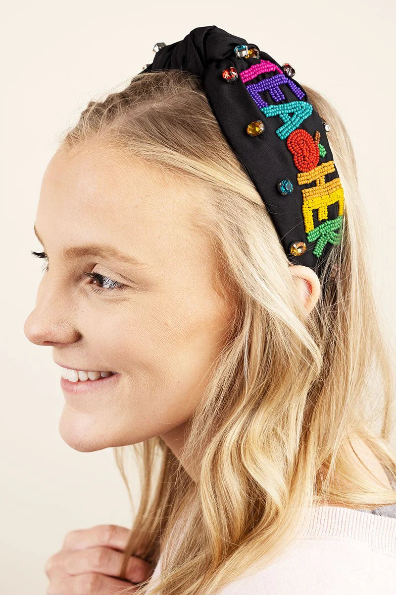 Teacher Apple Knotted Headband - Black