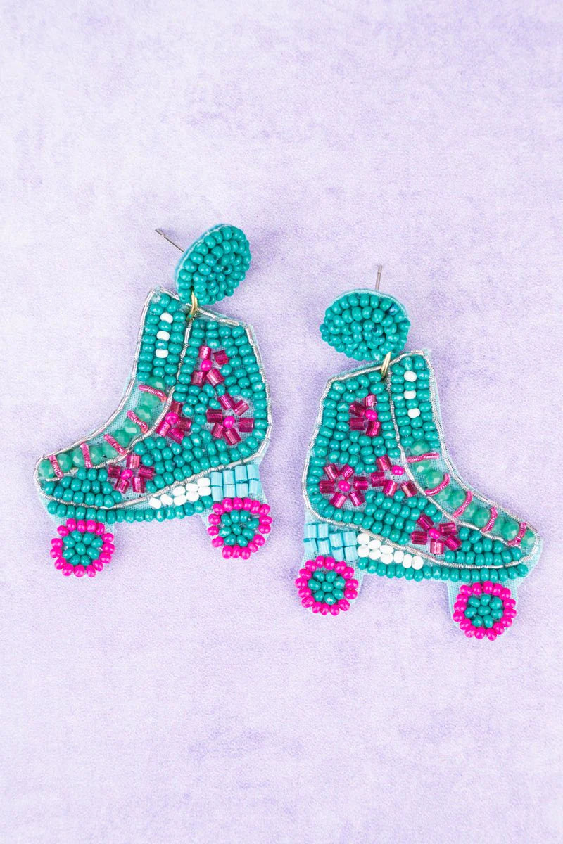 Skating Seed Bead Earrings - Turquoise